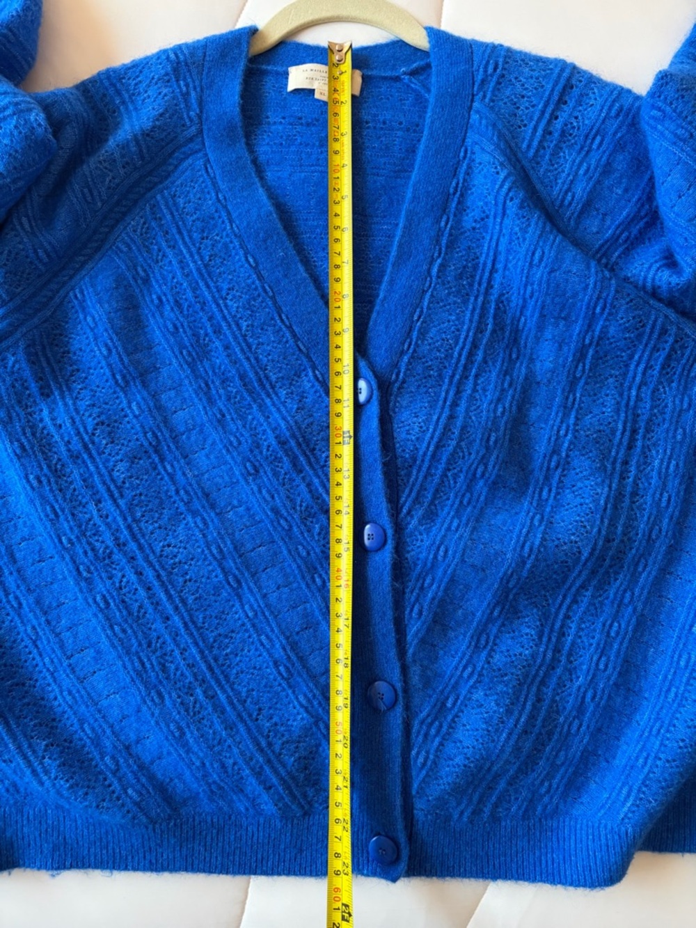 Sezane Electric Blue V‑Neck Cable Knit Cardigan - Picture 8 of 8